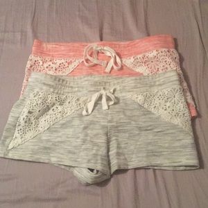 Two pajama or sweat shorts with lace